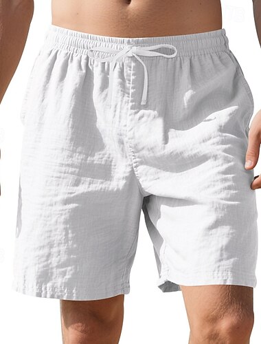  Per uomo Shorts Shorts di Lino Pantaloncini Estivi Shorts da Spiaggia Tasca Coulisse Elastico in vita Semplice Comodità Traspirante Corto Vacanza Ferie Spiaggia Hawaiano Boho Nero Bianco
