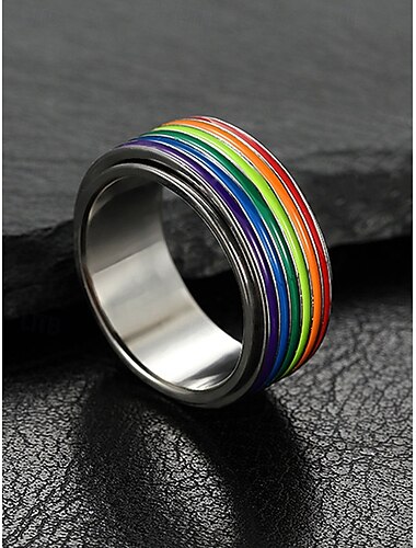  Drehbarer LGBT-Regenbogenring für Herren – Pride-Ring aus Edelstahl mit gedrehtem Design, modisches Festival-, Alltags- und LGBTQ+-Feier-Accessoire