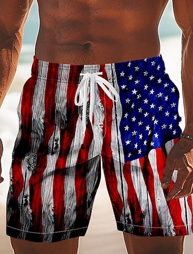  Självständighetsdagen Herr USA: s flagga Patriotisk Fjärde juli Badshorts Boardshorts Medium Midja Hawaiisk Helgdag Sidfickor Mesh foder Elastisk dragsko i midjan Designer Kläder