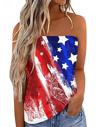  Unabhängigkeitstag Frauen Camisole Tank Top Flagge Täglich Sexy Casual Ärmellos Strapless Reguläre Oberteile Täglich Rückenfrei Druck Weinrot Marineblau Blau Sommer