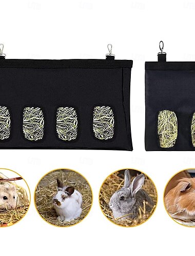  Heu-Futtertasche für Kaninchen, Heuhalter mit verstellbarem Schultergurt, Heu-Futtertasche zum Aufhängen für Kaninchen und Meerschweinchen, Heu-Futtertasche für Kleintiere aus Oxford-Stoff
