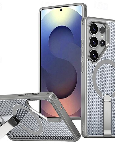  Magnetisk telefoncover til Samsung Galaxy S24/S23 Ultra Plus A55 A35 A25 A15 5G – TPU-cover med støttefunktion og ringholder, understøttelse af trådløs opladning, geometrisk mønster