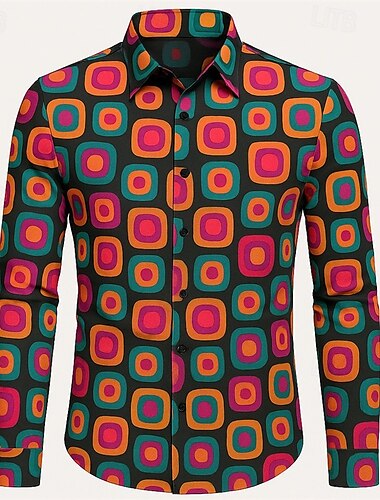 Retro vintage Jaren '70 Hemd Schijf Meetkundig Voor heren Halloween Carnaval Prideparade Trots maand Festival Volwassenen Hemd