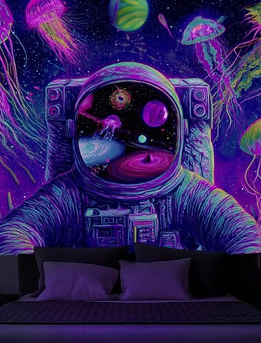  Blacklight Wandtapijt Glow in the Dark Glow Party UV Reactief Astronaut Trippy Misty Hangend Wandtapijt Wanddecoratie Muur voor Woonkamer Slaapkamer
