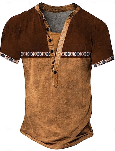  Homme Tribal Ethnique T-shirt Chemise Henley Manche Courte Designer Basique Ethnique Extérieur Occasionnel Quotidien Été Marron foncé Noir Vert Claire bleu marine Henley T-shirt Henley