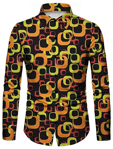  Rétro Vintage Années 1970 Chemise Disco Géométrique Psychédélique Homme Halloween Carnaval Festival de Musique Défilé de la Fierté Adulte Chemise