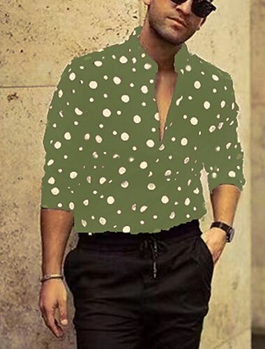  Voor heren Overhemd Zomer overhemd Normaal shirt Strand hemd Overhemd met knopen Zwart Marineblauw Oranje Groen Lange mouw Stip Band Kraag Vakantie Hawaii Afdrukken Kleding Polyester Modieus Casual