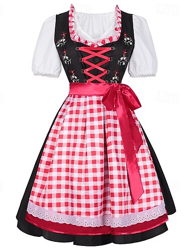  Carnaval Oktoberfest Robe Dirndl Femme de ménage Bavarois Prairies Femmes Soirée Fête de la Bière Tissu de style traditionnel