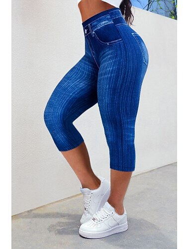  Damen Leggings Capri Hosen 3D Druck Chinos Streetwear Freizeit Knielang Hohe Taille Grafischer Druck Bequem Weich Komfortabel Dehnbar Outdoor Straße Schwarz Rot Blau Sommer Slim Fit