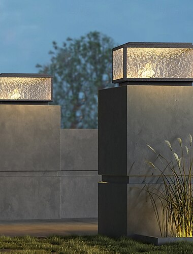  Postes de luz modernos para exteriores, para cercas exteriores, con pantalla acrílica, acabado negro, pilar cuadrado impermeable IP65 para porches, entradas y patios delanteros.