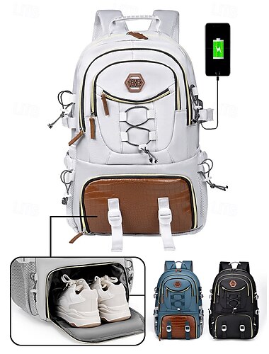  Herren-Rucksack mit großer Kapazität, USB-Ladefunktion und Schuhfach, wasserabweisender Oxford-Schulrucksack für Studenten und Outdoor-Reisen