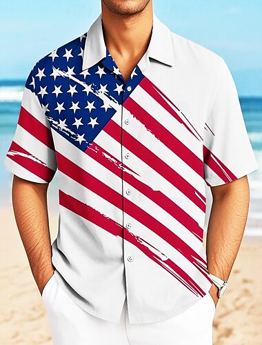  Den nezávislosti Pánské Americká americká vlajka Vlastenec Košile Košile pro volný čas Kubánská košile Krátký rukáv Armádní armáda Dovolená Streetwear Léto Jaro Stojáček Košile s límečkem Camp 3D tisk