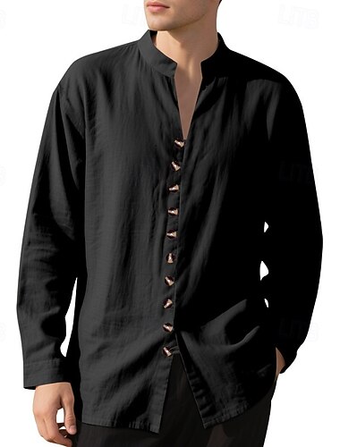  Per uomo Camicia Camicia di lino Camicia casual Camicia con Bottoni Camicia di cotone Semplice Vacanza Camicia hawaiana Nero Bianco Rosa Viola Manica Lunga Colletto alla coreana Primavera Autunno