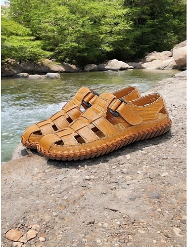 sandales de pêcheur en cuir pour hommes – chaussures de plage décontractées et respirantes faites à la main