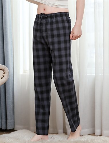  Hombre Ropa de salón Pantalones a cuadros Pantalones de Yoga (Lounge) Plaid Moda Clásico Casual Hogar Diario Cama Algodón Comodidad Transpirable Suave Pantalón Cintura elástica Primavera Otoño Azul