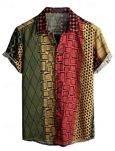  Retro Vintage Boho 1970er Hemd Hawaiihemden Hippie Stammes Ethnisch Afrikanisches Muster Herren Halloween Karneval Musikfestival Strandurlaub Retro-Mottoparty Erwachsene Hemd