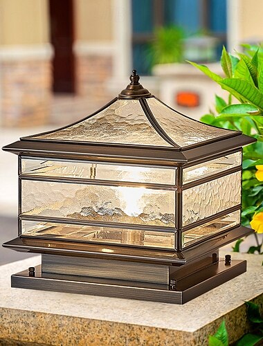  Postes de luz modernos para exteriores, para cercas exteriores, con pantalla acrílica, acabado negro, pilar cuadrado impermeable IP65 para porches, entradas y patios delanteros.