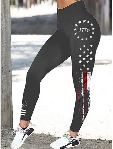  Unabhängigkeitstag Frauen Patriotisch Fourth of July Leggings Urlaub Vintage Mode Voll Längen Hohe Taille Hosen Grafische Flagge Druck Thermisch Warm Atmungsaktiv Weich Dehnbar Draußen Täglich