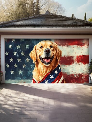  Decoraciones para puertas del 4 de julio cubierta de puerta del garaje banner patriótico americano águila fondo grande para el garaje exterior de vacaciones decoraciones de pared del hogar
