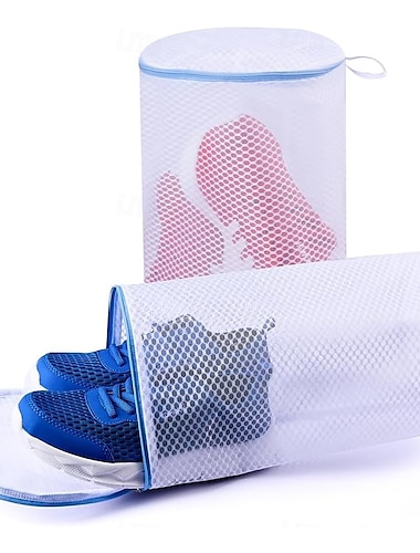  Lot de 2 sacs de lavage pour chaussures, sac à linge pour machine à laver, sac à linge en maille nid d'abeille avec fermeture éclair pour baskets, chaussures de course, chaussettes, soutiens-gorge,