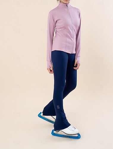  konståkningsjacka fleecejacka konståkningsbyxor dam flickor skridskoåkningsjacka tights topp svart röd lapptäcke tumhål spandex stretchig träning övning