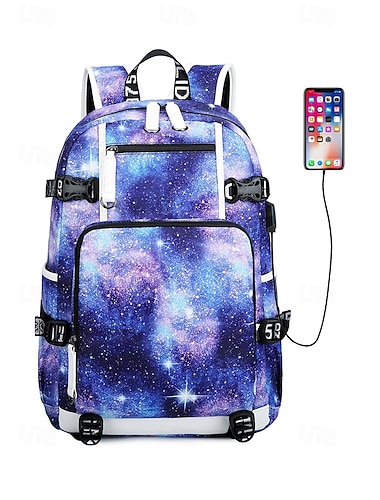  Sac à dos d'école imperméable à imprimé galaxie pour enfants avec port de chargement USB – sac d'école léger et durable pour garçons et filles, parfait pour l'école quotidienne, les voyages et les activités de plein air