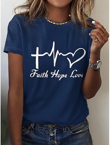  Damen T Shirt Sommeroberteile Grafik Klassisch Lässig Kurzarm Rundhalsausschnitt Crop Tops Täglich Wochenende Druck Weiß Gelb Rosa Blau Grün Sommer Frühling Herbst