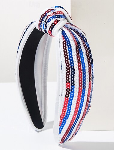  Faixa de cabeça para mulheres e meninas, faixa de cabeça com nó para o dia 4 de julho, faixa de cabelo patriótica com lantejoulas vermelhas, brancas e azuis, bandeira americana, dia da independência