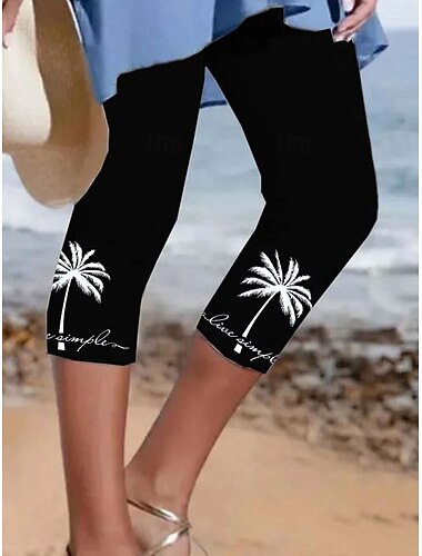  Damen Leggings Urlaub Vintage Mode Wadenlang Hohe Taille Grafik Tropisch Drucken Thermowarm Atmungsaktiv Weich Dehnbar Formell Outdoor Urlaub Schwarz Weiß Blau Sommer Frühling Schmale Passform