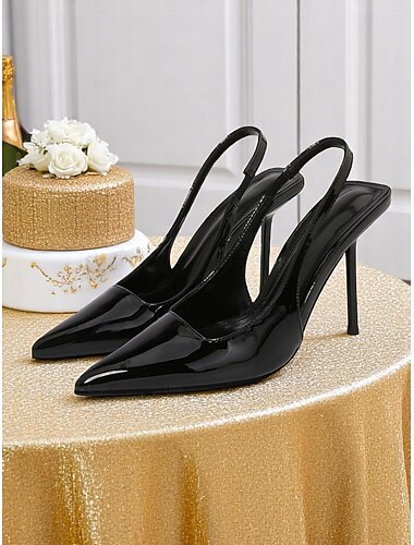  Escarpins à bride arrière en cuir verni blanc pour femme – talons aiguilles modernes à bout pointu pour des cocktails chics et des soirées élégantes