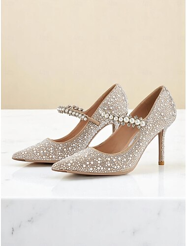  Dames pumps met parelversiering en puntige neus en slingback - chique hoge hakken voor cocktailparty's in de avond