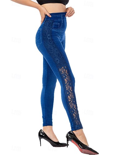  Damen Leggings Hosen 3D Druck Chinos Urlaub Vintage Streetwear Voll Länge Hohe Taille Unifarben Druck Bequem Weich Komfortabel Dehnbar Outdoor Straße Daily Blau Sommer Skinny