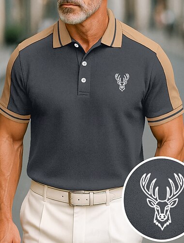  Herren Baumwoll-Poloshirt Golfshirt Lässig Ferien Revers Kurzarm Mode Basic Farbblock Patchwork Sommer Normale Passform Schwarz Wein Marineblau Grün Grau Leicht Blau Baumwoll-Poloshirt