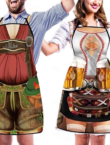  2-delat oktoberfestförkläde för par, tysk dirndl med justerbara knytlinor, matlagning, trädgårdsskötsel, grillning, bakning, roliga kostymer, München, Wiesn, halloween, karneval