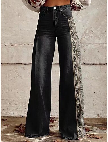  Retro Vintage Boho 1970er Hose Hose mit weitem Bein Hippie Disco Hohe Taille Western Revival Jeans-Imitat Damen Karneval Alltagstauglich Musikfestival Retro-Mottoparty Erwachsene Hose