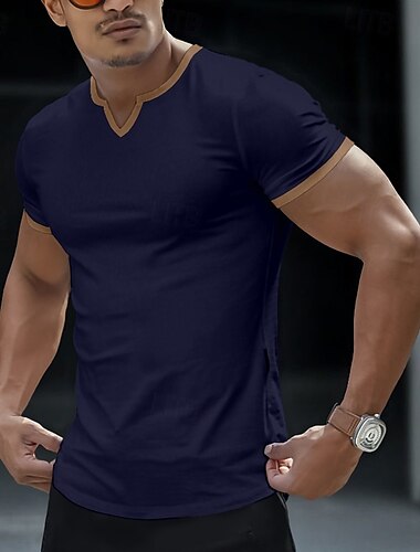  Herren T Shirt T-Shirt Kurzarm Kurze Ärmel V Ausschnitt Gekerbt Sommer Farbblock Mode Designer Basic Klassicher Stil Urlaub Straße Lässig Schwarz Weiß Grau Top T-Shirt für Herren