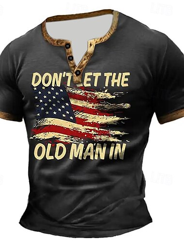  Homme Drapeau Argot drôle T-shirt Chemise Henley Manche Courte Designer Rétro Vintage Occasionnel Rue Occasionnel Quotidien Été Printemps Gris foncé Henley T-shirt Henley