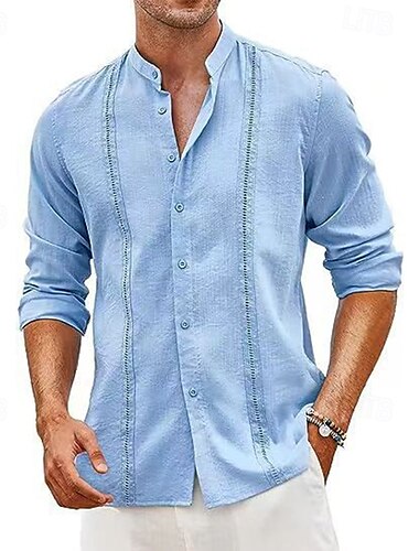  Férfi Ing Vászon ing Guayabera ing Nyári póló Strandruházat Gombos póló Tömör szín Vakáció Szabadság Fekete Fehér Világoszöld Arcpír rózsaszín Hosszú ujj Állógallér Nyár Tavasz Ruházat