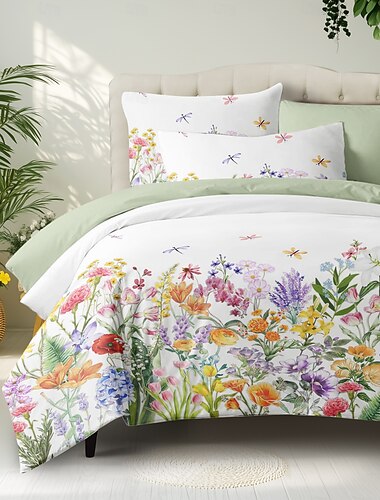  Funda de edredón de flores 100% algodón tamaño completo juego de ropa de cama juegos de cama funda de colcha suave ligera cubierta de edredón con 2 fundas de almohada para todas las estaciones