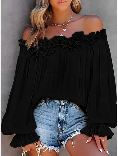  Per donna Top estivi Semplice Casual Manica Lunga Manica a Palloncino Senza Spalle Top Regolari Quotidiano Nero Bianco Rosa Blu Estate