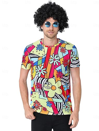  Regenbogen T-Shirt Ärmel Cosplay Kostüm T-Shirt Hippie Grafik für Herren Erwachsene 3D-Druck  für Halloween Karneval Straße Festival