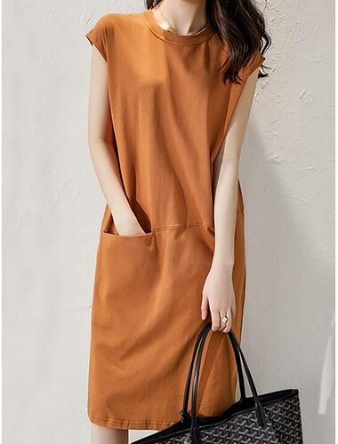  Damen Minikleid T-Shirt-Kleid Shiftkleid Sommerkleid Lässig Täglich Normale Passform Einfarbig Ärmellos Rundhalsausschnitt Schwarz Khaki Sommer