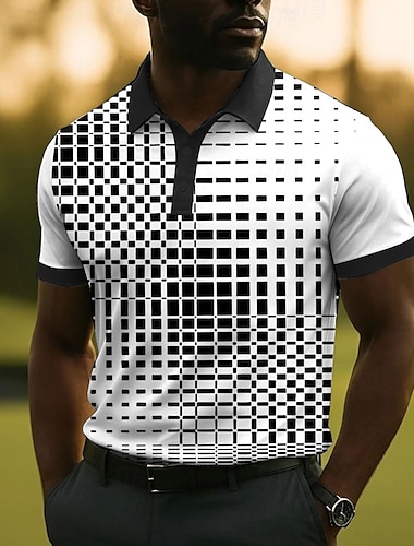  Herr Geometrisk Polo Kortärmad Polotröjor Skjortor med krage Ledigt Skola Utomhus Dagliga kläder 3D-utskrift Sommar Vit Gul Blå