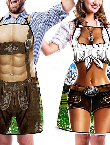  2-delat oktoberfestförkläde för par, tysk dirndl med justerbara knytlinor, matlagning, trädgårdsskötsel, grillning, bakning, roliga kostymer, München, Wiesn, halloween, karneval