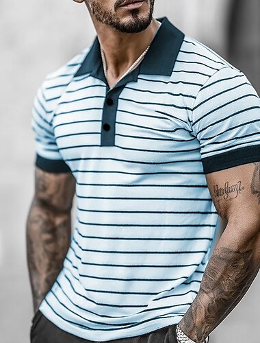  Herren Horizontale Streifen Polo Kurze Ärmel Revers Alltagstauglich Sport & Outdoor Athleisure Knöpfe Sommer Rubinrot Weiß