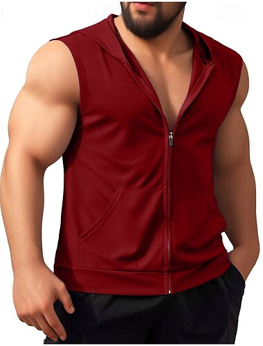  Per uomo Canotta Maglietta smanicata Canottiera Maglietta senza maniche Senza Maniche Con Cappuccio Estate Semplice Moda Designer Essenziale Cerniera Vacanza Streetwear Uscire Nero Bianco Vino