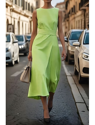  Femmes Robe Midi Robe Décontractée Robe débardeur Robe d'été Mode Moderne Quotidien Date Week-end Coupe régulière Uni Sans manches Col ras du cou Noir Blanche Bleu Vert Été