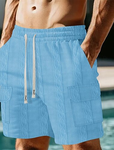  Herren Waffel-Shorts Cargo-Shorts Strandshorts Laufshorts Freizeitshorts Kordelzug Elastischer Bund Gerader Schnitt Geometrisch Komfort Feuchtigkeitsableitend Knielang Sport im Freien Täglich