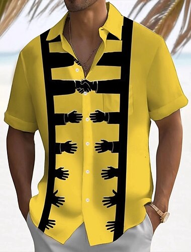  Per uomo A righe Divertente stretta di mano Camicia Camicia Estiva Camicia con Bottoni Manica Corta Moda Casual All'aperto Vacanza Abbigliamento Quotidiano Estate Primavera Collo ripiegato Stampa 3D