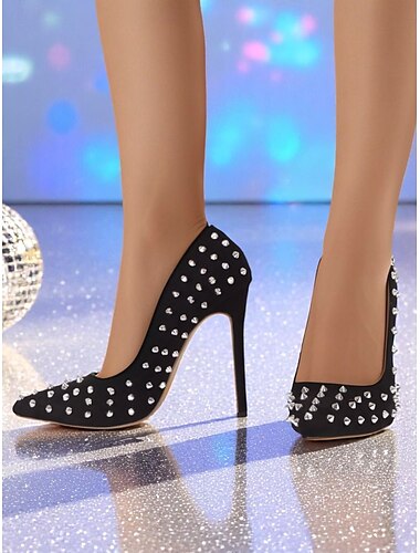 Escarpins à talons aiguilles noirs pour femmes avec clous décoratifs - talons hauts à bout pointu pour les soirées et les tenues de club